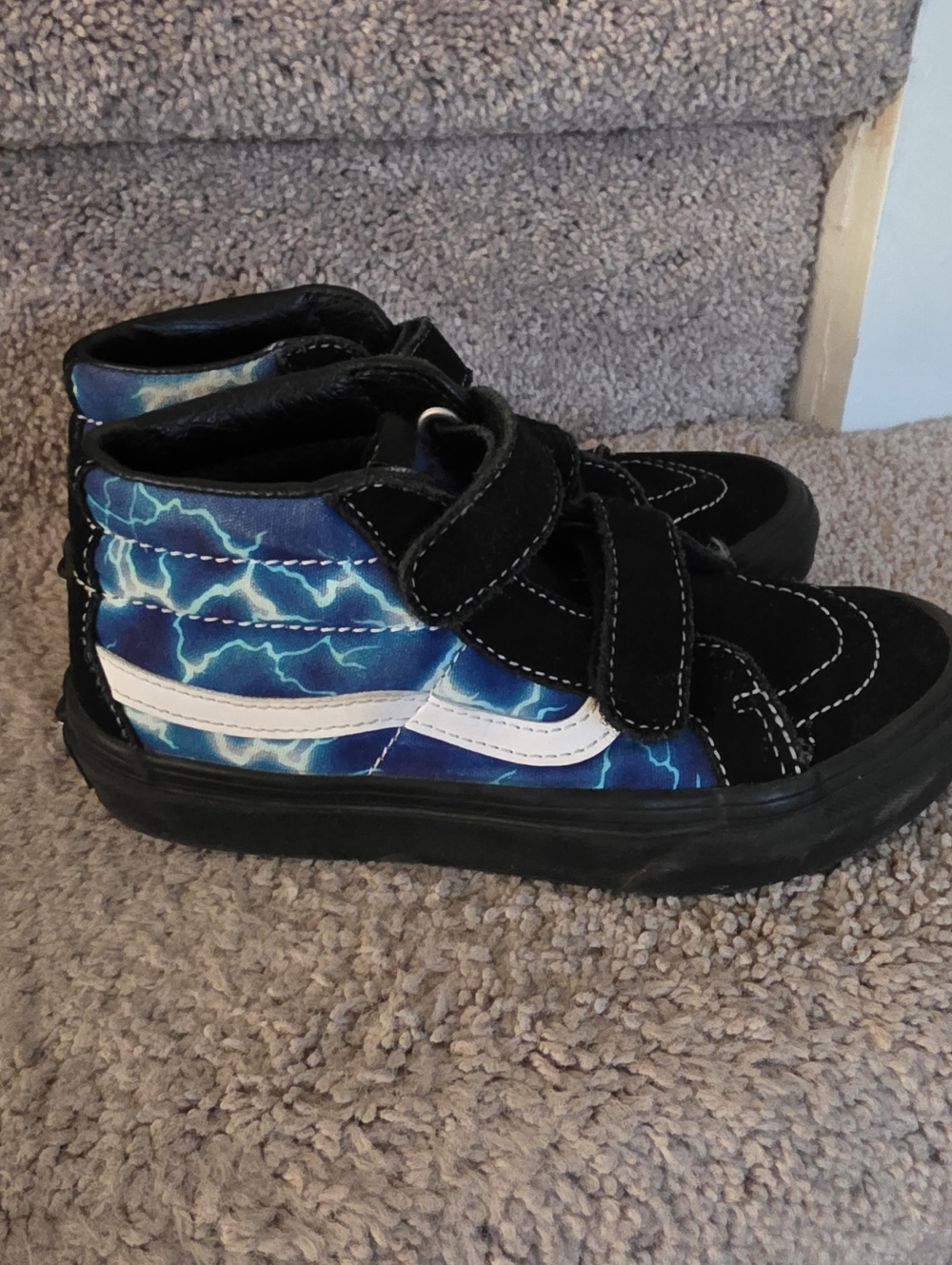 Vans High Top Lightning Bolt Shoes Size 1 Kids Glow In The Dark Black Blue